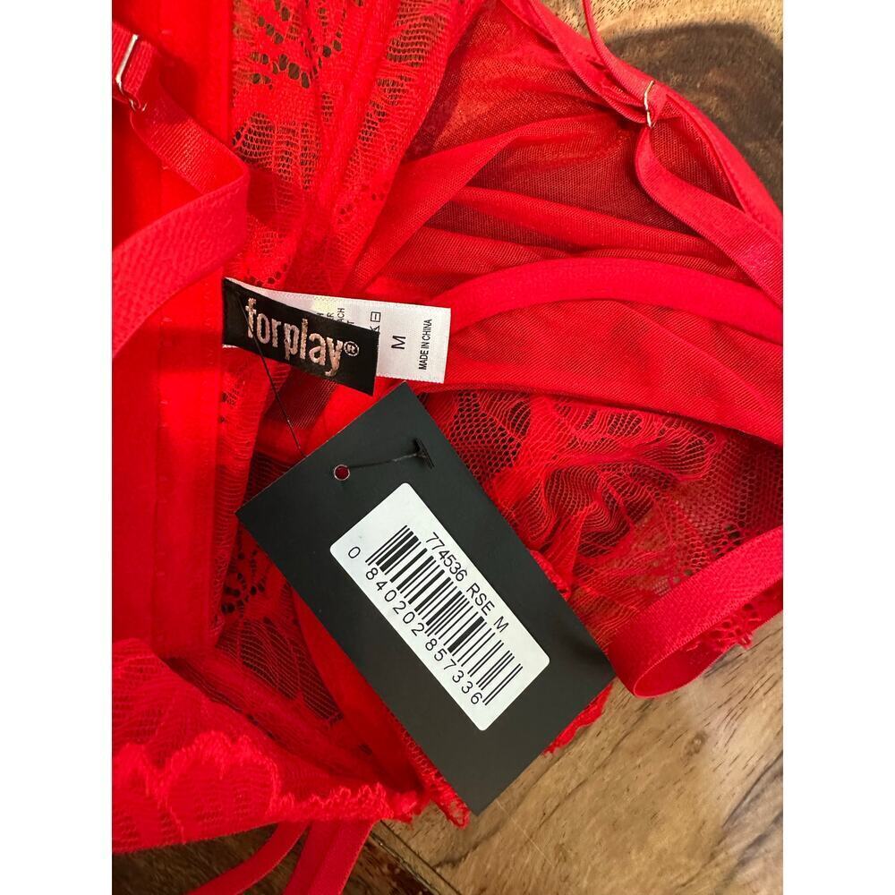 NWT Foreplay Women's Red Thirst Strap Strappy Lace Teddy Bodysuit Size Medium - Picture 8 of 8